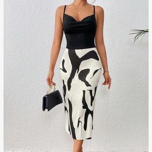 Graphic Print Draped Collar Cami Midi Dress